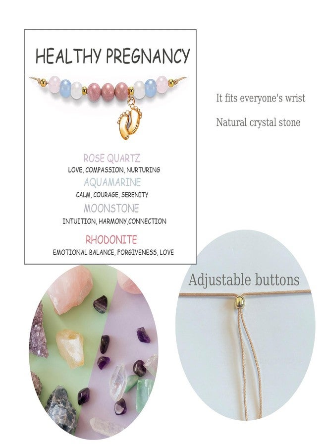 PINCHUAN Healthy Pregnancy Gifts Healing Crystals Pregnancy Bracelet Healthy Pregnancy Bracelet New Mama Bracelets Pregnant Mom Gifts Pregnancy Gift for Expecting Mom Mothers Day-Gold - Image 2